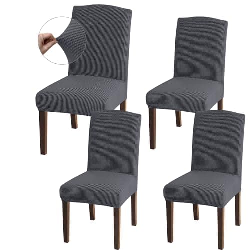 Image of Granbest High Stretch Dining Chair Slipcovers, Universal Fit Jacquard Parson Dining Chair Covers, Removable Chair Protectors for Dining Room, Kitchen, Restaurant and Hotel (Set of 4, Grey)
