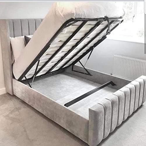 Image of Opulence Dream Upholstered Ottoman Storage Wingback Panel Bed GasLift Gaslift Without Mattress Plush Velvet Fabric Hand Made in the UK (Single, 3FT)