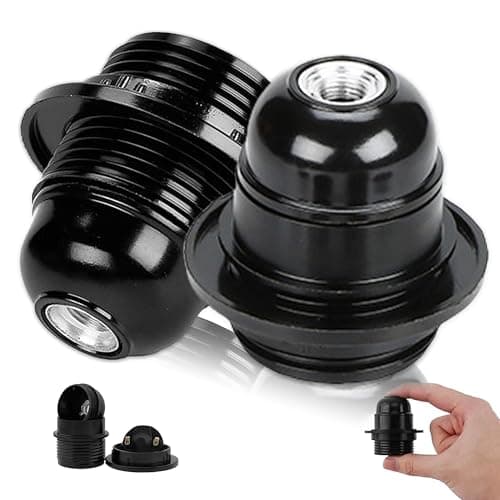 Image of JIEHU 2 Pcs Single E27 Lampholder in Black, Replacement Lamp Fittings, Standard Holder Parts for Table Lamps, Black Ceiling Lamps and More