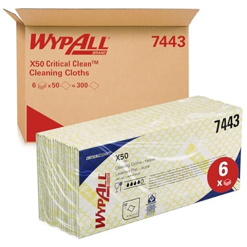 Image of WypAll Cleaning Cloths 7443, Yellow Colour Coded Wipes, Food Preparation, 1 Ply – Durable and Absorbent , Disinfecting Cloths, Lightweight Design – 6 Packs x 50 (300 Total)