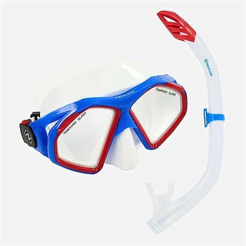 Image of AQUASPHERE HAWKEYE MASK & SNORKEL WHITE/BLUE/RED