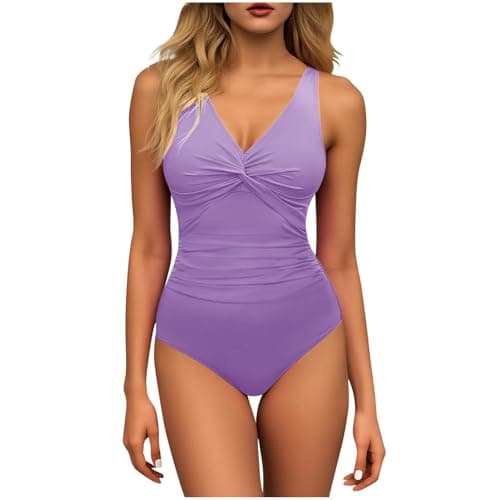 Image of KUIH Tummy Control Swimming Costume Women Scoop Neck One Piece Swimsuit Push Up Padded Swimwear Sport Athletic Backless Monokini High Waist Bathing Suit with Adjusttable Strap Purple