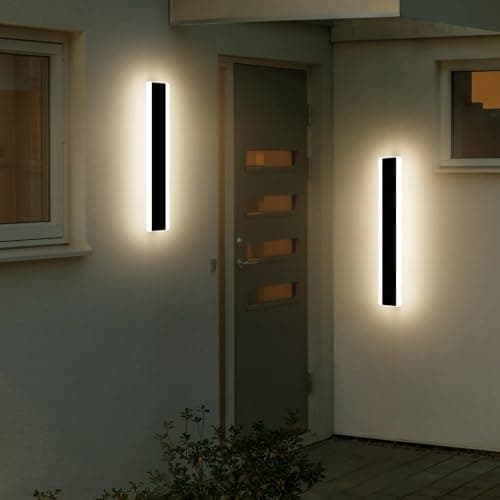 Image of Mikeru 2Pack Garden Wall Light, 30cm Rectangular Outdoor Wall Lights 3 Color 3000k Warm White/4500k Neutral Light/6500k White Color12W Outside Wall Lighting Mains Powered for Courtyard, Villa