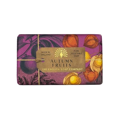 Image of The English Soap Company Anniversary Autumn Fruits Soap - Luxury Shea Butter Bar with Peach, Rhubarb and Cedarwood Notes - Vegan Friendly, Plastic-Free Recyclable Packaging, Made in England - 190g