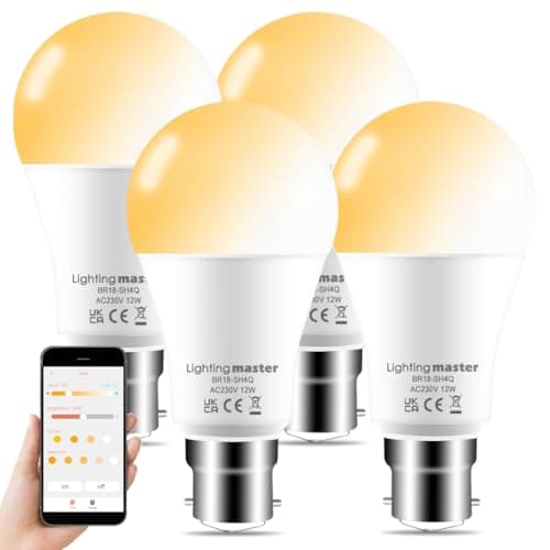 Image of Lighting master Alexa Light Bulbs 12W, Bluetooth Smart Bulb Warm White to Daylight Adjustable，B22 Bayonet Light Bulb with APP and Voice Control for Bedroom Kitchen Living Room (4 Packs)
