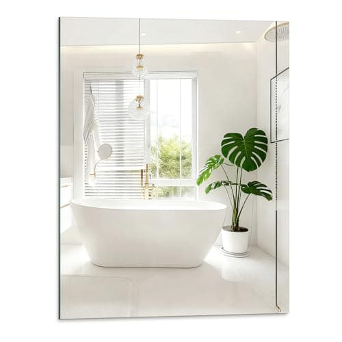 Image of ROYUEXT Square Glass Mirror Self-Adhesive Frameless HD Glass Wall Mirror for Bathroom, Bedroom, Ardrobe Doors, Gym, Fitting Room(50 x 40 cm)