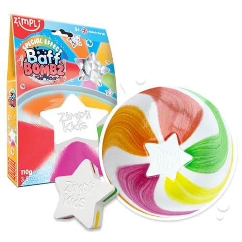 Image of ZIMPLI - Large Star Baff Bombz, Create a rainbow effect, fizzing, bathtime adventure, Bath Bomb for Kids, Vegan Friendly Stocking Filler
