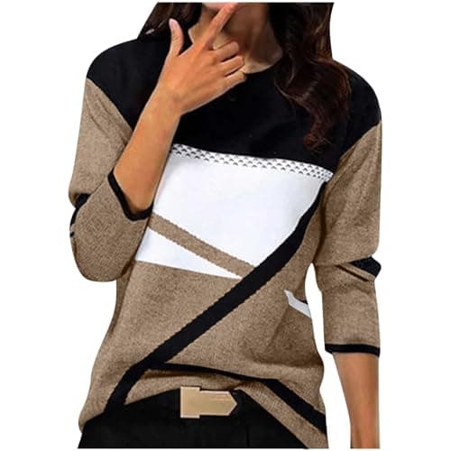 Image of Women's Warm Elegant Printed Crew Neck Comfortable Pullover Long Sleeve Knitted Casual Sweatshirt, brown, S