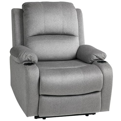 Image of HOMCOM Recliner Chair, Microfibre Reclining Chair with Adjustable Leg Rest, Cup Holders, Recliner Armchair for Home Living Room, Grey