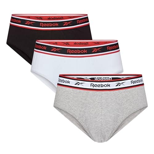 Image of Reebok Chase Mens Briefs | Pack of 3 Sports Underpants, Breathable & Stretchable Cotton Underwear for Men | Multipack Mens Cotton Briefs | Sports Underwear for Men, Black/White/Grey, M