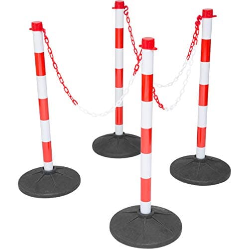 Image of Plastic Chain Barrier, Free Standing Chain Link Posts, Red & White Safety Bollards