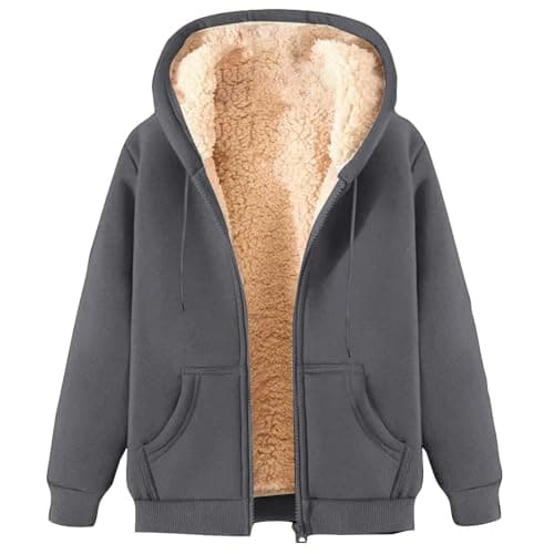 Image of KUIH Women's Teddy Fleece Hoodie Winter Coat Sherpa Lined Jacket Full Zip Hoodie Teddy Bear Coats Ladies Fleece Tops Sweater Outwear Winter Clothes