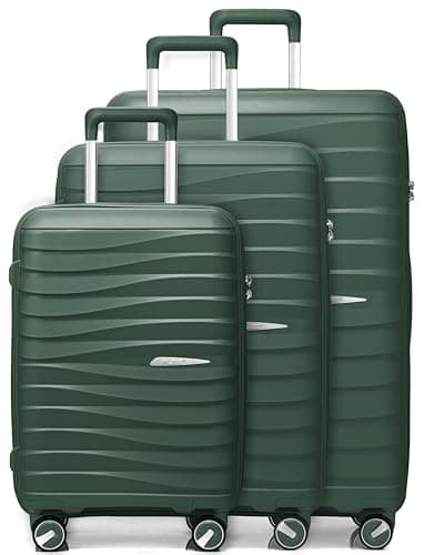 Image of FLIEE Hard Shell Suitcase| Luggage | Lightweight Suitcase | Aluminum Telescopic Handle | TSA 3 Digit Combination Lock | 4 Dual Spinner Wheels. (Green, 3 Piece Set)