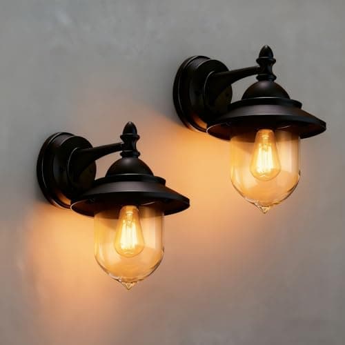 Image of EBION Coach Lantern Outdoor Wall Lights,2 Pcs Traditional Vintage Retro Outside Lights,Black Outdoor Lantern Wall Lamp Porch Light for Garden Garage Patio Corridor Doorway,E27 Socket,Bulb Not Include