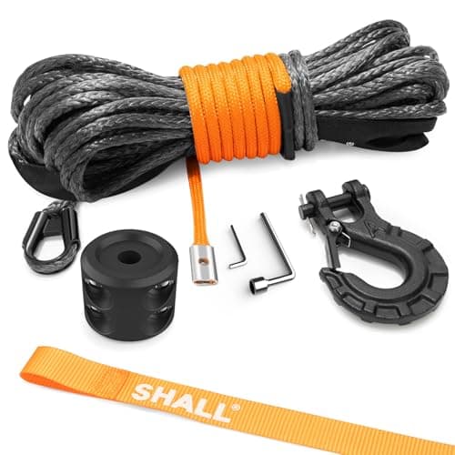 Image of SHALL Towing Straps & Ropes, 1/4"X50 FT(7.6mmX15 M) long Synthetic Winch Rope,5 Ton (10,000Lbs), Protective Sleeve & Forged Winch Hook & Safety Pull Strap for ATV UTV Offroad Vehicle