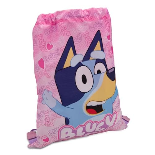 Image of Bluey Drawstring Bag Kids PE Kit Gym Swim Sack Boys & Girls Childrens School Trainer School Backpack - Pink