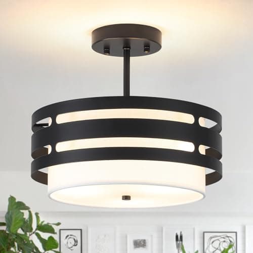 Image of Black Ceiling Lights Living Room, 3 Lights Flush Ceiling Light with Lamp Shade, E27 Black Chandeliers Ceiling Light, Modern Chandelier Ceiling Lights For Kitchen, Hallway, Bedroom, Lounge, Farmhouse