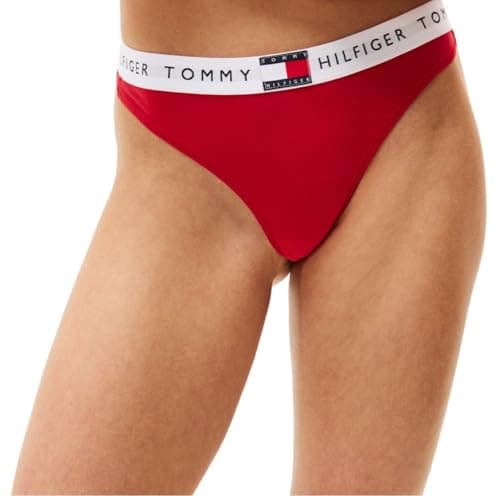 Image of Tommy Hilfiger Women’s Classic Thong with Logo Waistband, Red (Primary Red), M