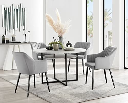 Image of Furniturebox UK Adley Grey Concrete Effect Storage Dining Table & 4 Grey Calla Black Leg Chairs