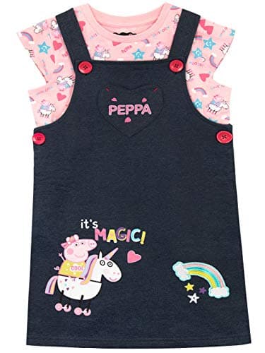 Image of Peppa Pig Girls Unicorn Pinafore Dress and T-Shirt Multicoloured Age 7 to 8 Years