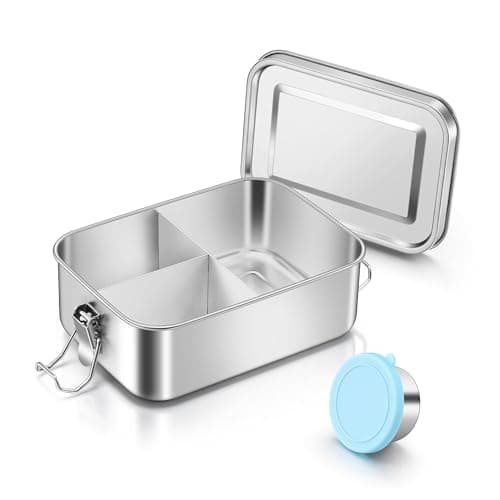 Image of Onader Lunch Box 850ML, Stainless Steel Bento Lunchbox with Sauce Pot and 1pc Removable Compartment, Leak-Proof Salad Food Storage Container for Kids & Adults, Sturdy & Dishwasher Safe