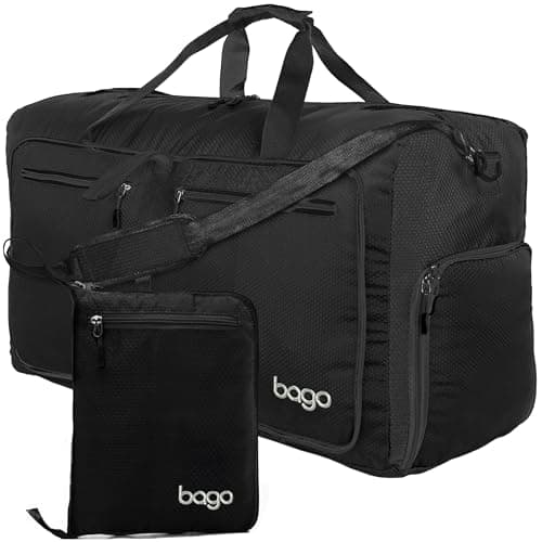 Image of bago Holdall Bags for Men & Women - 80L Spacious Holdall Bag with Shoe Compartment - Save Time & Travel The World in Style & Convenience - Durable, Lightweight & Foldable Duffle Bag (All Black)