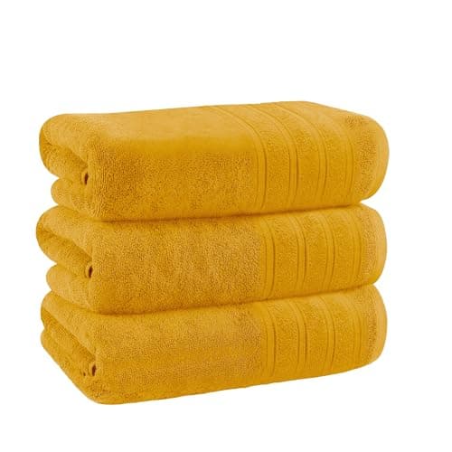 Image of Velosso Jumbo Large 3 Pack Bath Sheets 100% Egyptian Cotton Super Soft Absorbent Big Thick Towels 140 x 80cms (3 Bath Sheet, Mustard)