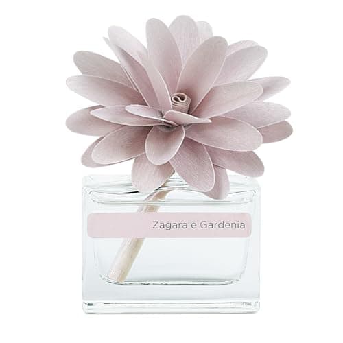 Image of Muhà Room Perfumer Flower Collection. Ambient Perfumer in Glass Bottle with Flower Shape Diffuser in Birch Wood Handmade. 30 ml. Fragrance: orange blossom and