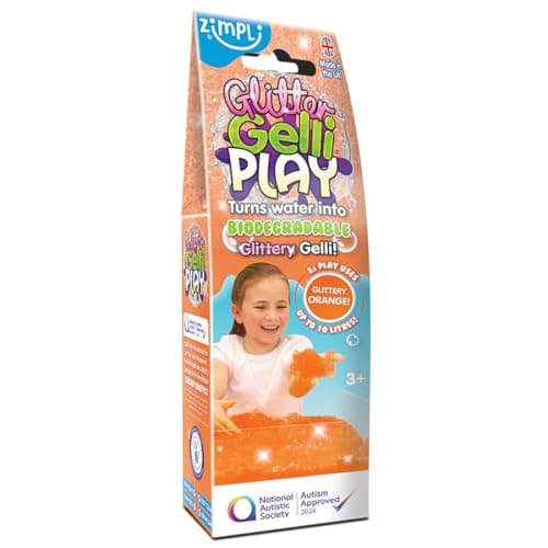 Image of ZIMPLI - Glitter Gelli Play Orange, Magically turns water into thick, glittery goo, Play Tray Toys for Kids, Water Play, Certified Biodegradable