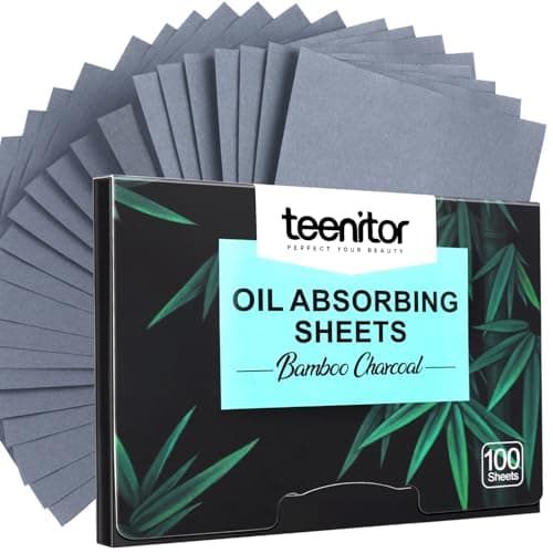Image of Teenitor 100 Counts Bamboo Charcoal Oil Blotting Paper for Oily Skin, Oil Blotting Sheets for Face, Makeup Blotter Paper Face Oil Sheets, Oil Absorbent Pads Oil Control Film, Large 10cmx7cm