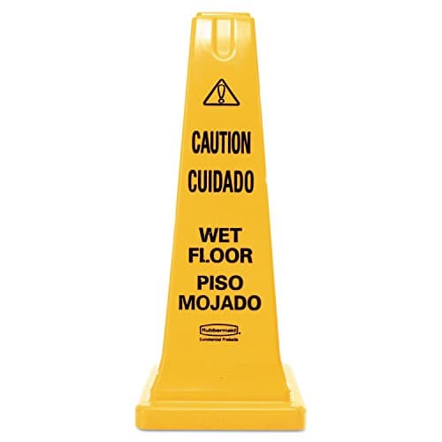 Image of Rubbermaid Commercial Multi-Lingual Safety Cone with "Caution Wet Floor" Imprint, 25-3/4-Inch, Yellow (FG627777YEL)