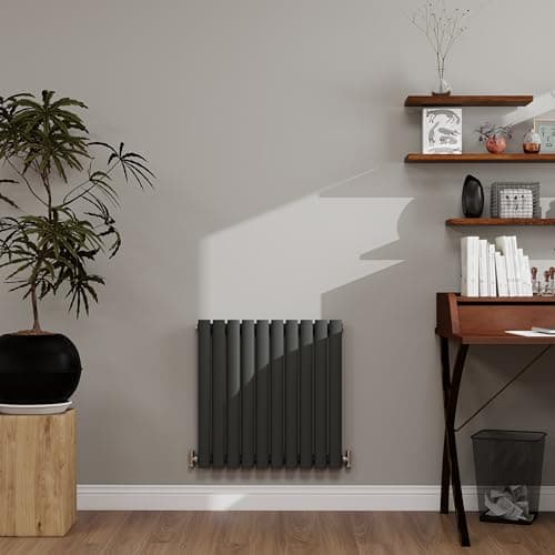 Image of 600×590mm Anthracite Horizontal Oval Radiator 1560 BTU - Single Panel Modern Central Heating System for Bathroom, Kitchen & Living Room, Energy Efficient Designer Heater
