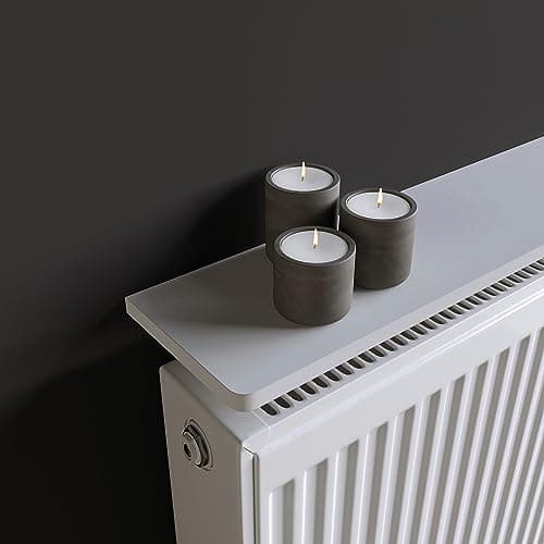 Image of RBUK No Drilling Radiator Cover Shelf - Rounded Front Edges, Painted MDF Radiator Shelves for Living Room, Kitchen, Bathroom, Bedroom Storage - Brackets Fixings Included (Gloss White, 600mm)