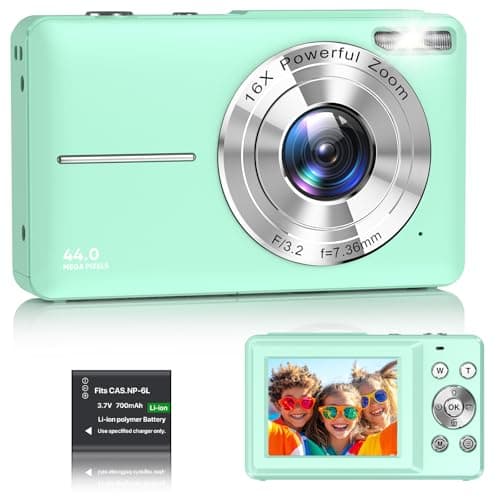 Image of Digital Camera 1080P FHD Compact Digital Camera 44MP Portable Mini Small Photo Camera with 2.4" LCD Screen, 16X Digital Zoom and 1 Battery Vlogging Camera for Kids, Girls, Boys-Green（No SD Card）
