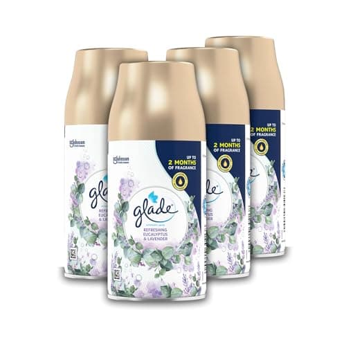 Image of Glade Automatic Air Freshener Refills, Odour Eliminator & Room Spray, Eucalyptus & Lavender, Pack of 4 (4 x 269ml)