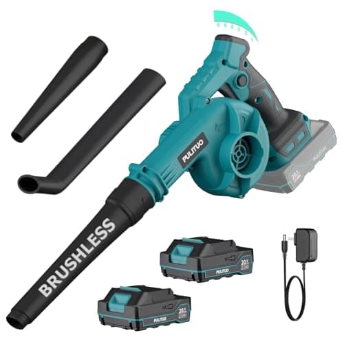 Image of Cordless Leaf Blower Compatible with Makita 18V Battery, Powerful Brushless Leaf Blower, 242 km/h, 6 Speeds, Lightweight Small Garden Blowers with 2 Batteries for Jobsite Leaves Dust