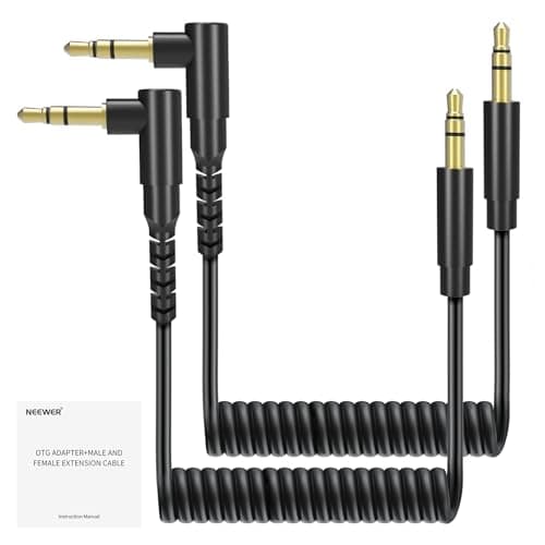 Image of NEEWER 2 Pack Aux Cable Set, 3.5mm TRS Male to 3.5mm TRS Male Coiled Cable Compatible with DJI Mic Rode Wireless GO II Hollyland Lark CM28 CM31 Wireless Microphone Camera PC Headphones, LM16