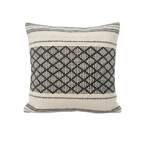 Image of Boho Geometric Cushion Cover Black & Beige Cotton Throw Pillow Cover for Sofa Bed Living Room, Handwoven Tribal Pattern Decorative Square Cushion Case with Hidden Zipper (18x18 Inch)