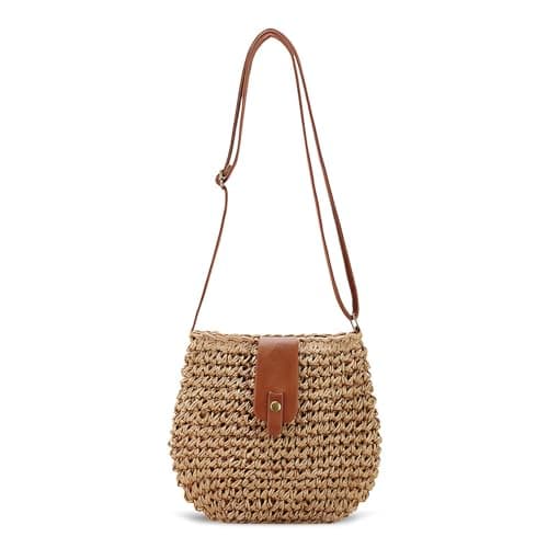 Image of DXPETA Raffia Bags for Women, Woven Straw Crossbody Bag, Small Beach Bag with Zipper, Bohemian Weave Handmade Design for Daily Use and Holiday Occasions
