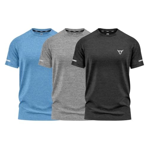 Image of Pack of 3 Mens Workout Short Sleeve T-Shirts Athletic Fit Fast Drying Moisture Wicking Sports Style T-Shirts (UK, Alpha, L, Regular, Regular, Pack of 3 Sea Black Sea Grey Sea Blue)