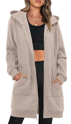 Image of KISSMODA Hoodies for Women Oversized Hooded Zip Up Sweatshirts Trendy Lightweight Long Sleeve Basic Pullover Longline Coats Winter Outfits