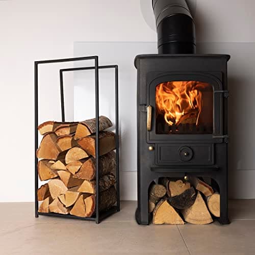 Image of CHARLES BENTLEY Log Holder, Snug, Dogwood Log Holder, Iron, Solid Base, Tall Frame, Black Matte, Contemporary Design, Log Storage, Fireplace, 10KG Log Capacity, Wood Storage, Fireside (80x35.5x25cm)