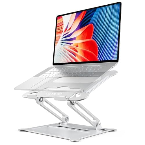 Image of urmust Laptop Stand, Adjustable Laptop Stand for Desk,Ergonomic Multi-Angle Laptop Holder with Heat-Vent, Compatible with MacBook Air Pro, Dell, HP, Lenovo Light Weight Aluminum Up to 15.6"(Silver)