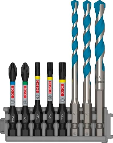 Image of Bosch 8X PRO Impact Set with Multiconstruction Drill Bit and Pick and Click Index (for Concrete, Soft Tiles, 215 x 120 mm, Professional Accessory Screwdriver, Screwdriver)