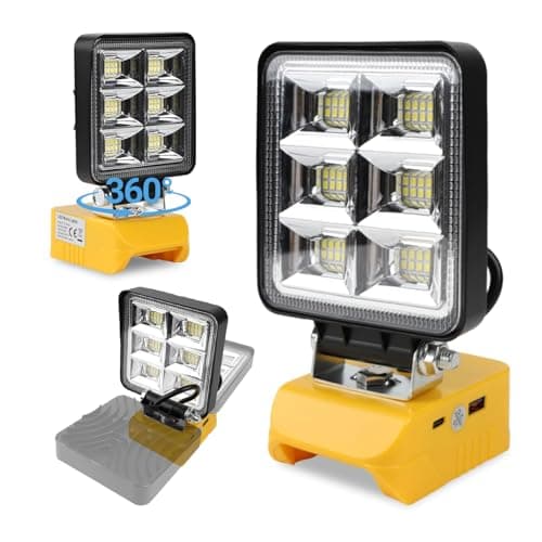 Image of Qivine 48W Security Light, Rechargeable LED Work Light Two Levels Adjustable Floodlight up to 5200lm with 2 USB, Portable Lights for Camping Hiking Garage Workshop (Yellow)