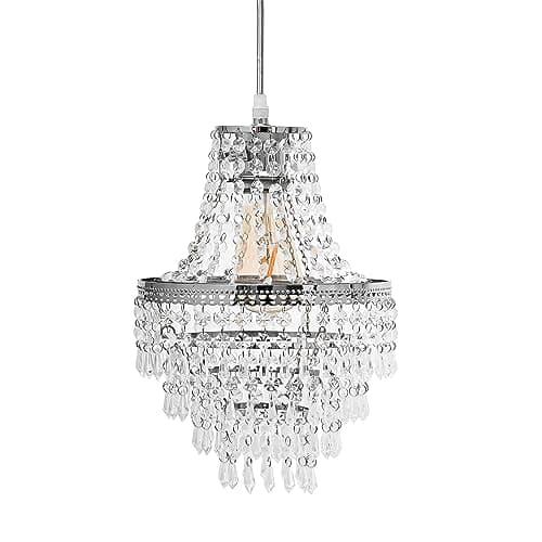 Image of Innoteck Premium Acrylic Teardrop Pendant Light Shade with Polished Chrome Frame – Modern Ceiling Lampshade for Living Room, Bedroom, Home – E27 to B22 Adaptor Included