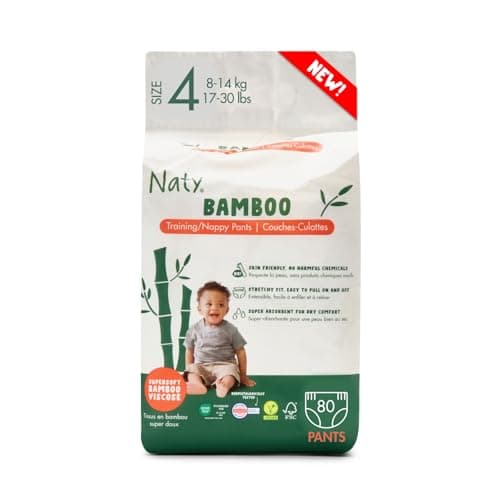 Image of Naty Bamboo Viscose Nappy Pants – Silky Soft, Plant Based Pull ups, Dermatologically Tested for Sensitive Skin & Super Absorbent (Size 4, 80 Count)
