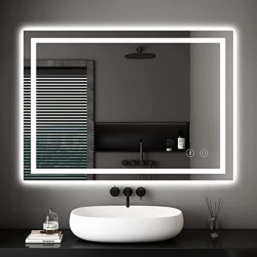 Image of Dripex Bathroom Mirror with LED Lights, 600 * 800 MM Illuminated Backlit Wall Mounted Bathroom Mirrors Vanity Mirror Dimmable Switch 3 Colors and Demister Pad, Horizontal/Vertical