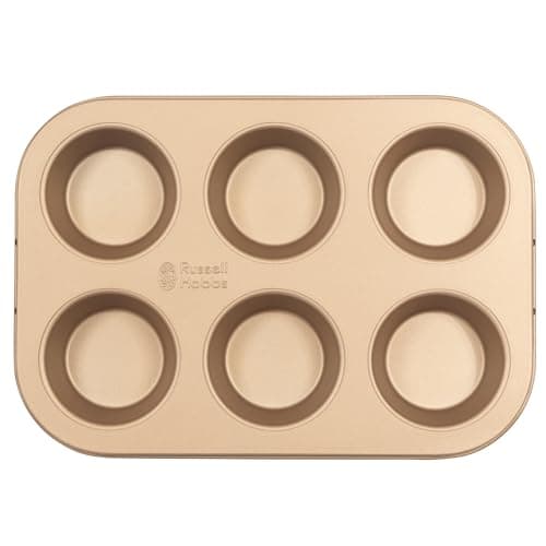 Image of Russell Hobbs RH02151GEU7 Opulence 6 Cup Muffin Tray – Non-Stick Muffin Cupcake Tin, Lightweight Carbon Steel, Oven Safe To 220°C/Gas Mark 7, Easy Clean Baking Mould, 26.5 x 17.5 x 3 cm Bakeware, Gold