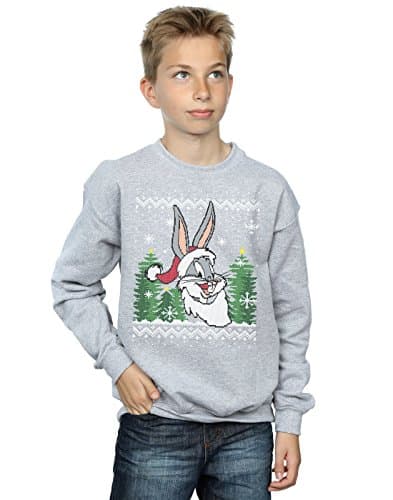 Image of LOONEY TUNES Boys Bugs Bunny Christmas Fair Isle Sweatshirt 7-8 Years Sport Grey